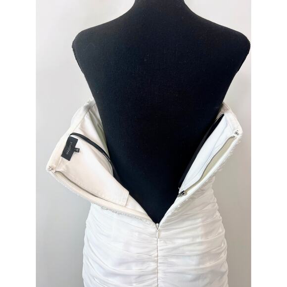 Majorelle Ursula Mini Dress in White Medium Asymmetrical Strapless Ruched Mesh - Picture 8 of 9